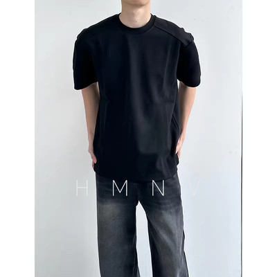 HMN Studio美式复古300g重磅纯色短袖t恤男宽松简约cleanfit打底