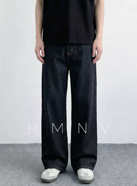 HMNV 美式复古丹宁男黑色宽松原色牛仔直筒阔腿裤2026新款