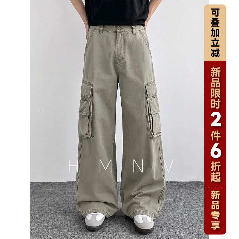 HMNV美式复古做旧cargo宽松直筒休闲大口袋工装裤男女款百搭长裤图片