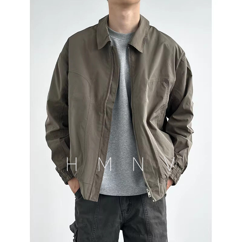 HMN STUDIO工装夹克宽松休闲纯色百搭简约复古男立领春秋上衣外套图片