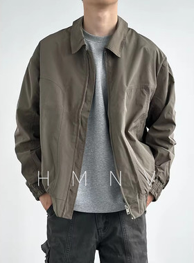 HMN STUDIO工装夹克宽松休闲纯色百搭简约复古男立领春秋上衣外套