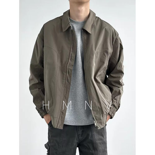 HMN STUDIO工装夹克宽松休闲纯色百搭简约复古男立领春秋上衣外套
