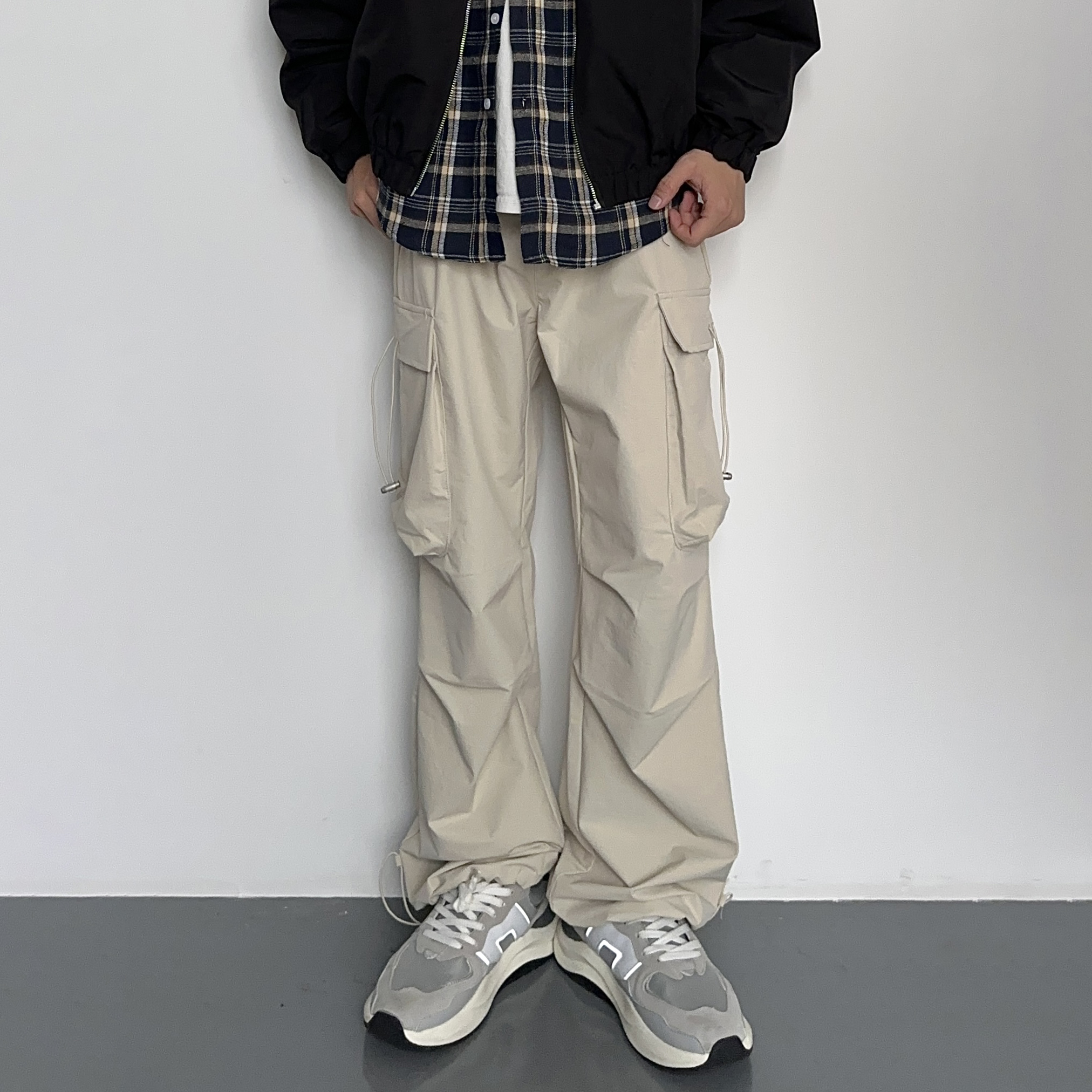 HMN Studio美式机能降落抽绳伞兵工装裤男潮牌宽松阔腿直筒休闲裤