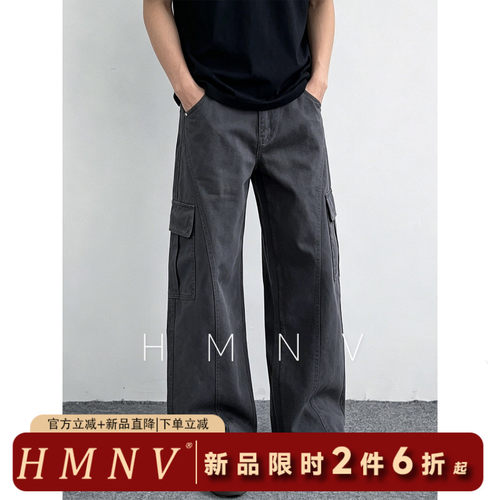 HMNV美式工装裤多口袋水洗做旧复古百搭直筒阔腿cargo休闲裤子男