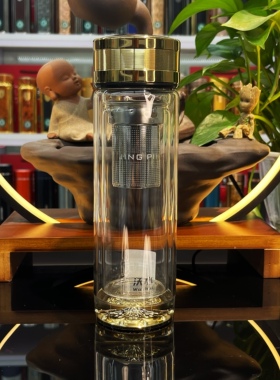 沃水2330双层高硼硅玻璃泡茶杯车载便携喝水杯团购礼品定制LOGO