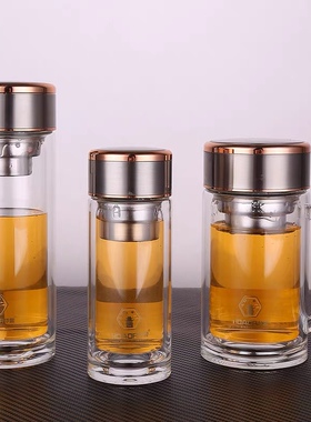 华象双层便携加厚水晶玻璃泡茶杯2022升级版团购定制LOGO