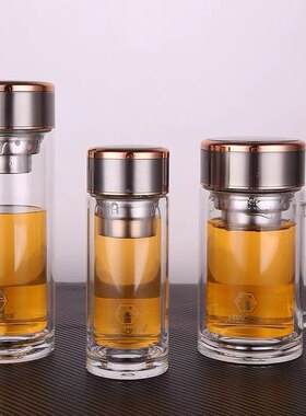 华象双层便携加厚水晶玻璃泡茶杯2022升级版团购定制LOGO