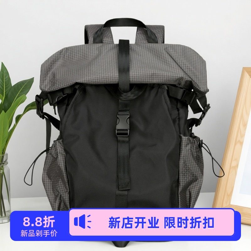 新款男士背包双肩包折叠卷口潮流时尚工装机能风旅行休闲双肩包男