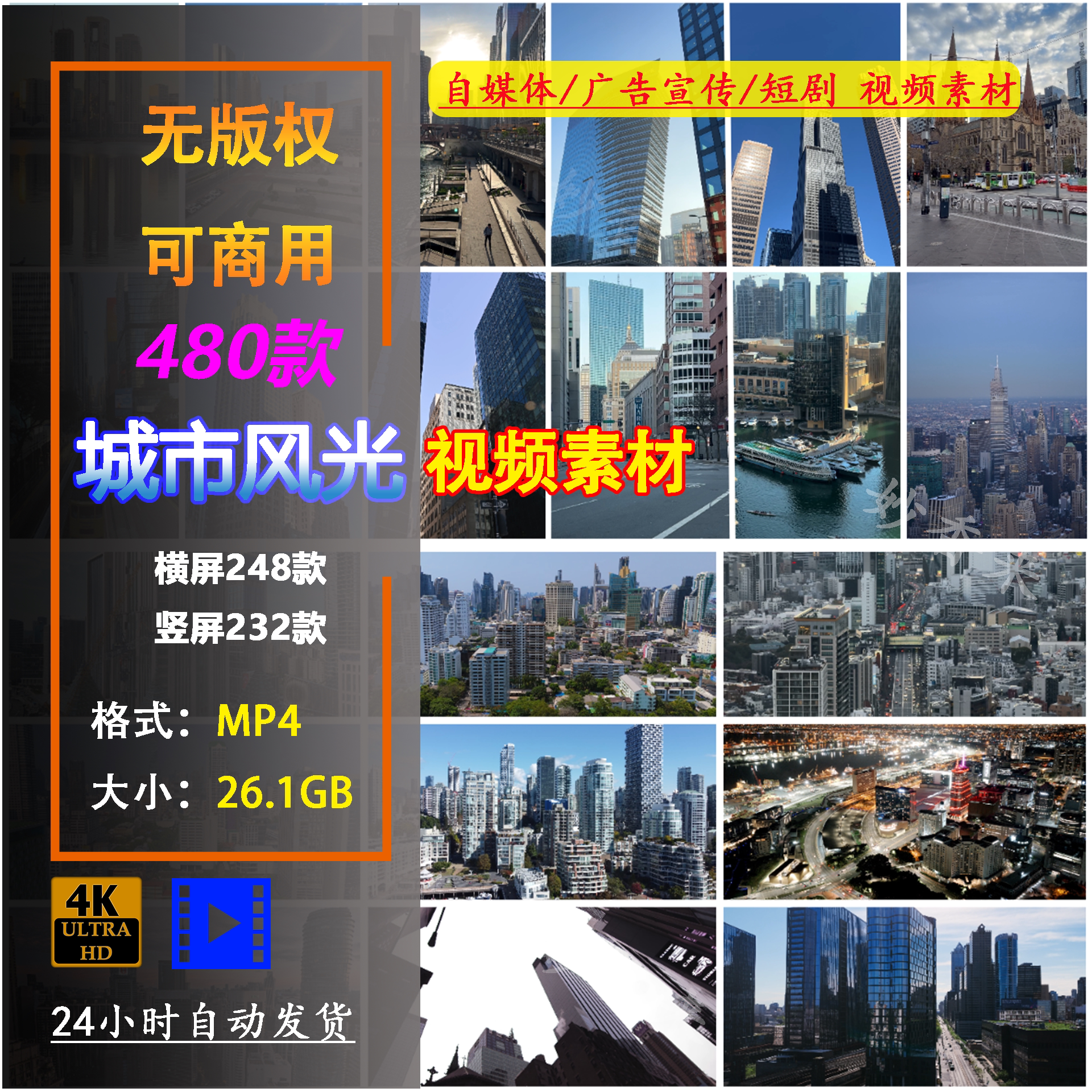 无版权城市空镜视频素材可商用繁华都市高楼街景短视频背景空镜头