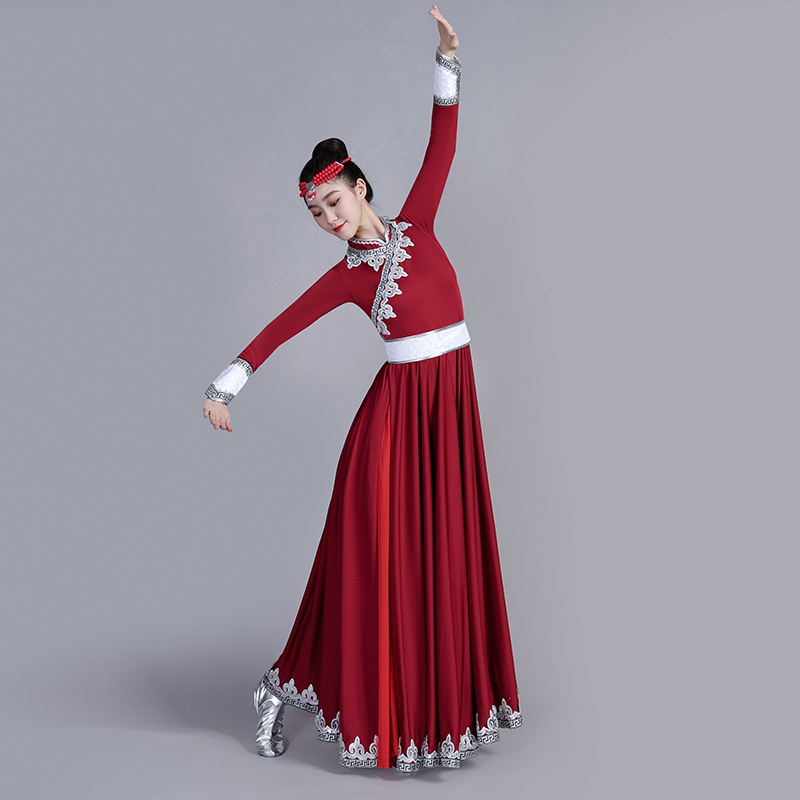 蒙古舞蹈演出服装女成人少数民族练习长裙蒙族艺考练功跳舞大摆裙