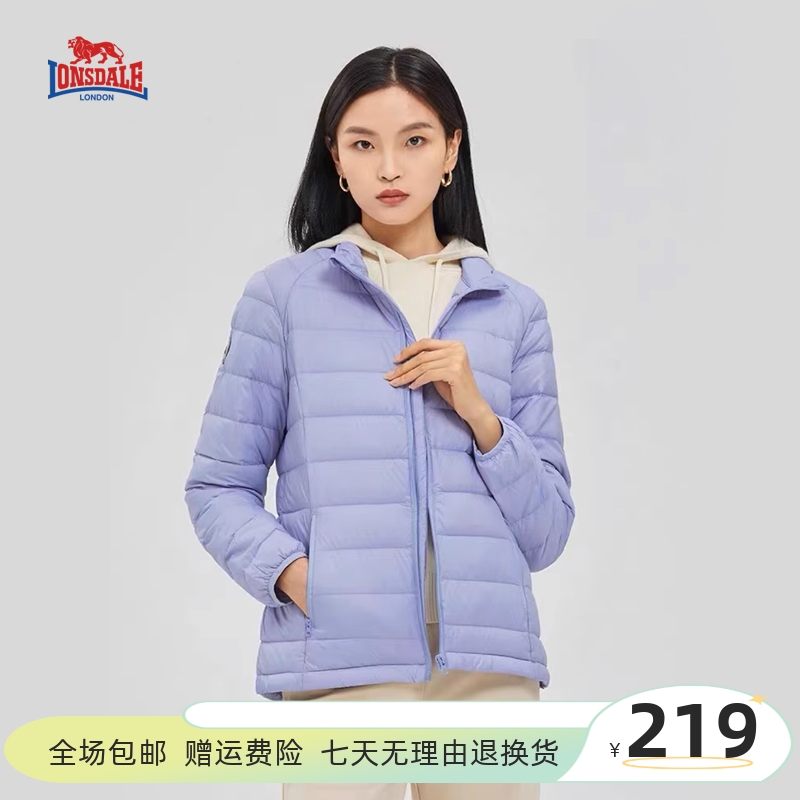 lonsdale龙狮戴尔羽绒服女士黑色立领轻薄户外休闲衣短款轻便外套