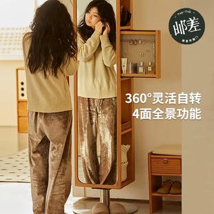 邮差来敲门旋转穿衣镜柜日式樱桃木全身镜落地杂志镜子书架转角柜