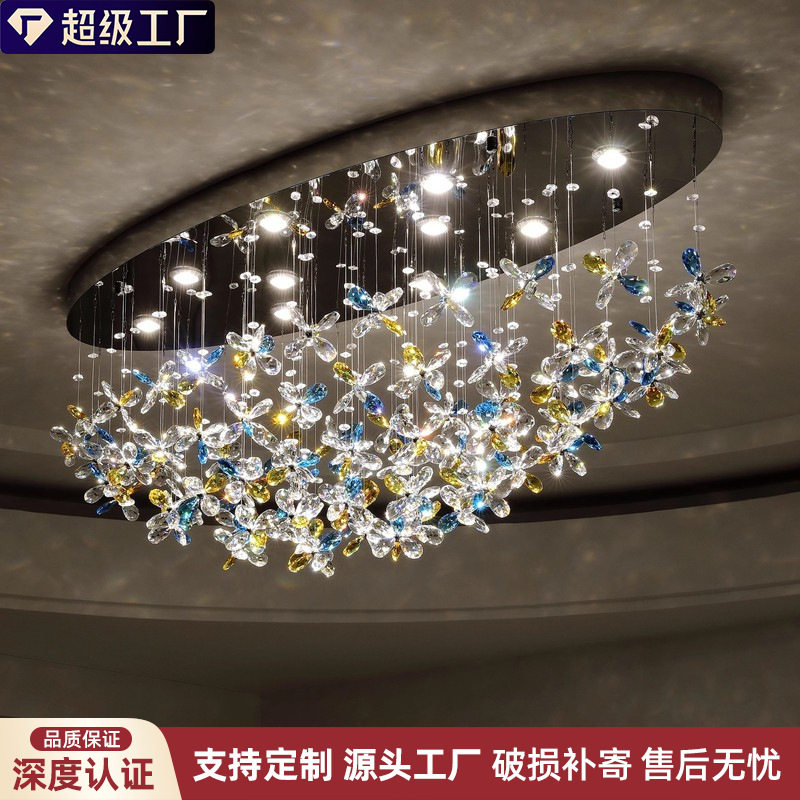意式轻奢水晶吸顶灯高级感别墅客厅主灯椭圆餐厅花朵饭厅古镇工厂