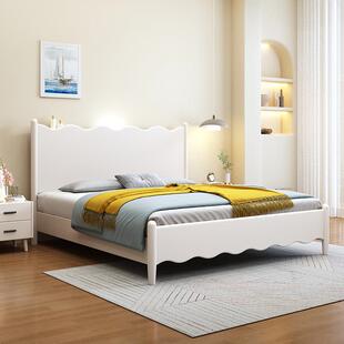 奶油风白色全实木床现代简约主卧床1.8米双人床1.5米床法式储物床