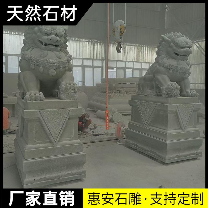 惠安石狮子一对青石精雕大门口大型芝麻黑狮子看门家用门口摆件