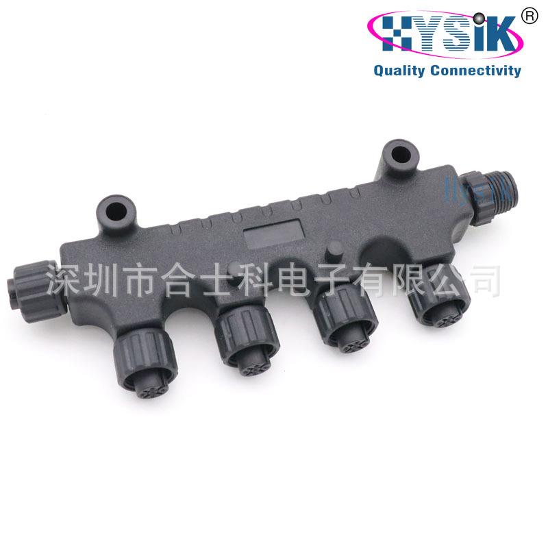 NMEA2000一拖五T型连接器5芯多端口组合线M12航空插头