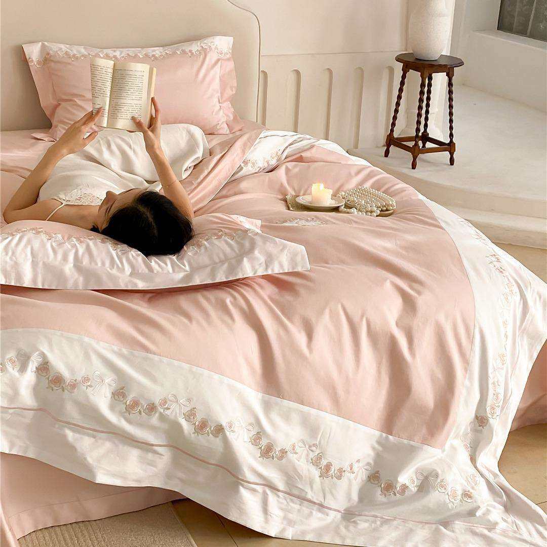 法式公主风刺绣超柔寝具裸睡级床品高端澳棉纯棉长绒棉四件套家纺