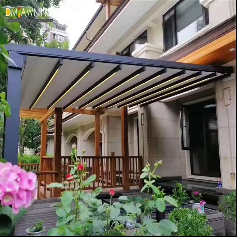 电动led灯PVC伸缩式遮阳篷天篷凉棚屋顶遮阳篷户外