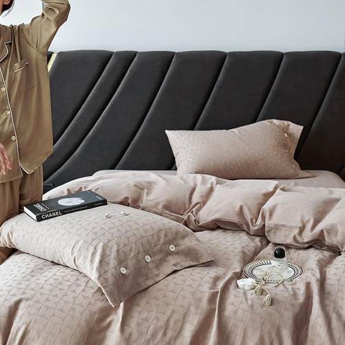 简约纯色轻奢A类60支全棉水洗棉提花纽扣床上四件套纯棉被套风车