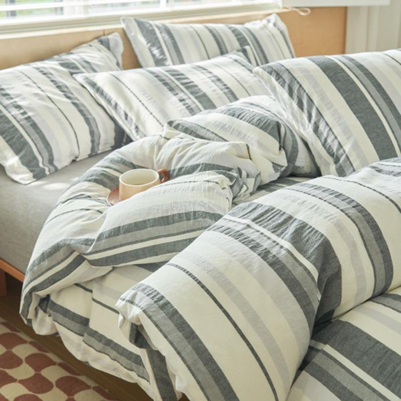 简约水洗棉床上四件套冬天新款被套床单宿舍床品三件套男