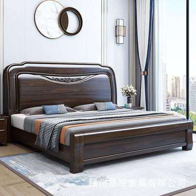 紫金檀木实木床现代简约单人床双人床1.8米主卧室婚床家具