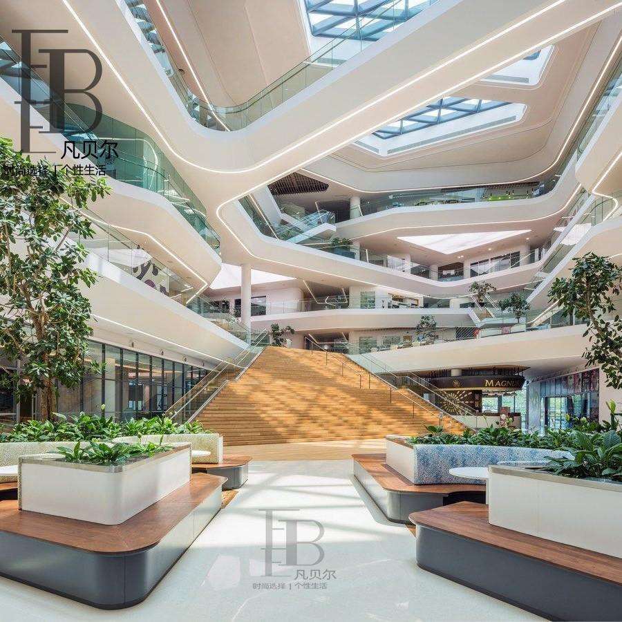 玻璃钢休闲座椅商场天台现代防腐木简约美陈景观组合异形花盆坐凳