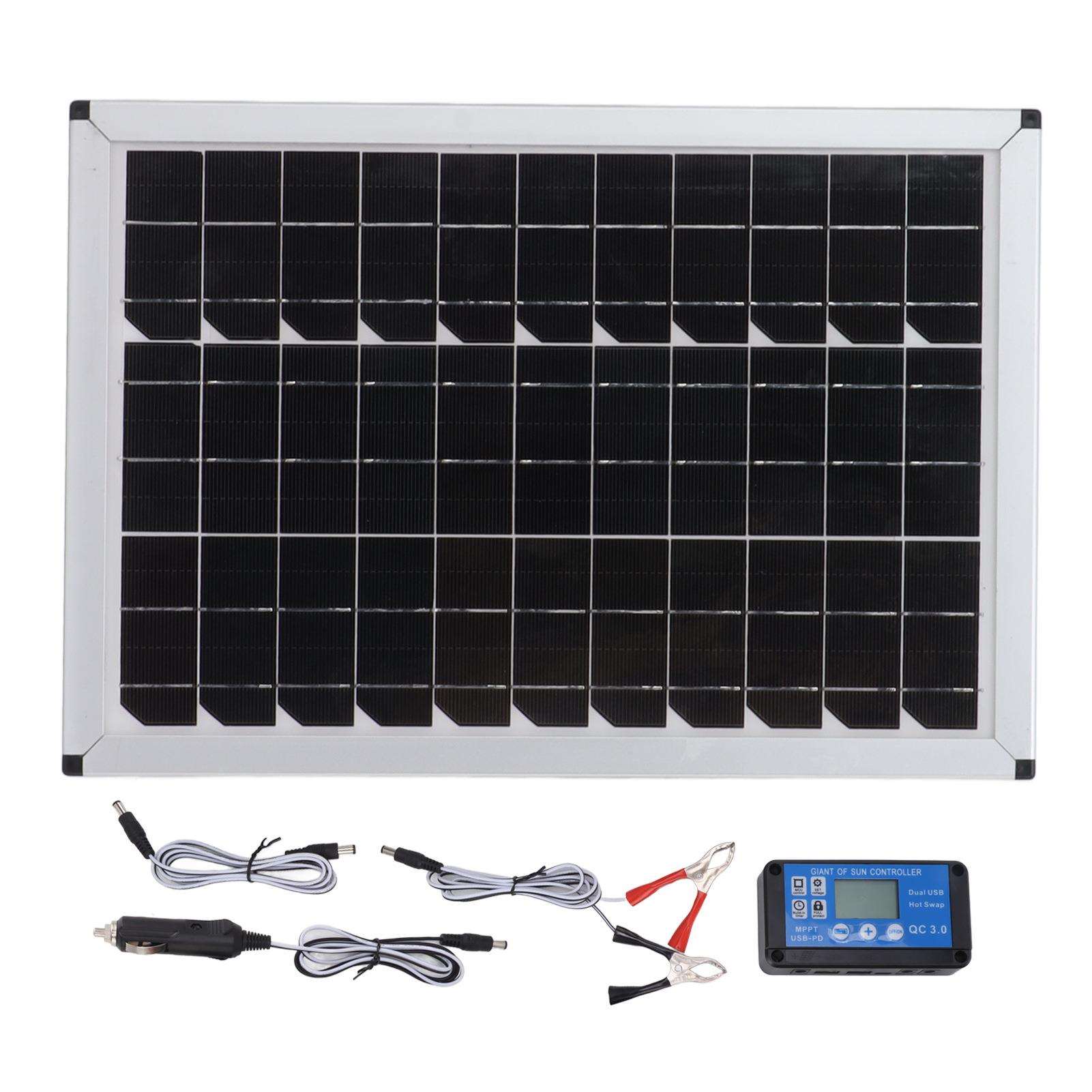 单晶太阳能板铝合金薄边框电瓶夹点烟器加防水控制器USB稳压器