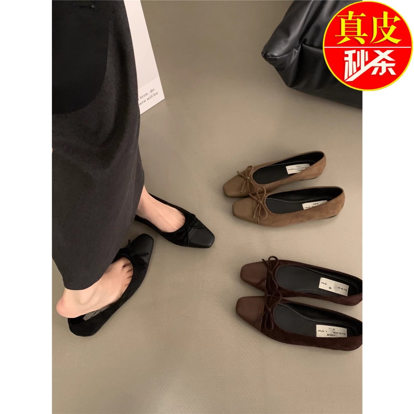 复古温柔蝴蝶结平底瓢鞋奶奶鞋