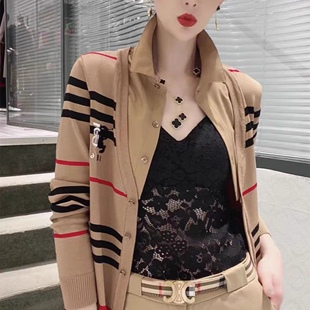 领OL显瘦百搭假两件基础毛衣女装 2022秋季 衬衫 英伦条纹针织衫 新款