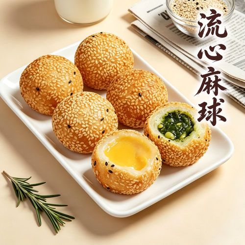 一口爆汁流心的美味芝麻球