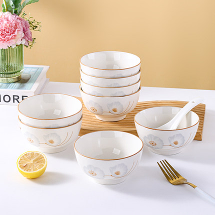 釉下彩印花陶瓷米饭碗4.5英寸碗家用小饭碗小汤碗可微波碗盘餐具