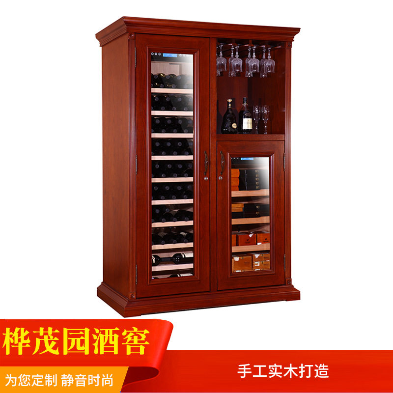 家用双门恒温红酒葡萄酒柜双温柜实木冷藏冷冻冰箱酒柜供应可定制