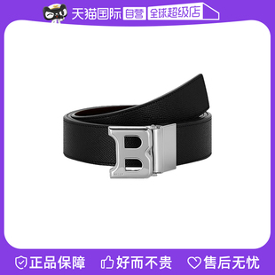【自营】Bally/巴利 男士黑色牛皮金属B扣经典款腰带皮带时尚休闲