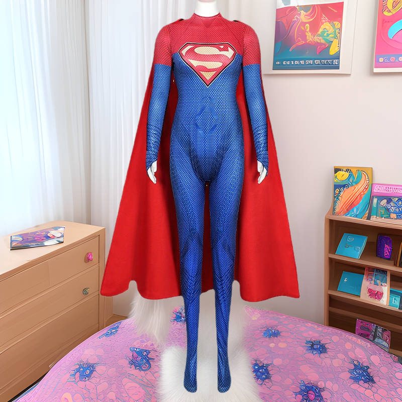 动漫女超人cosplay服装紧身衣带披风万圣节超人连体衣欧美奇幻风