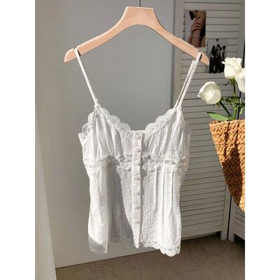 女士纯色蕾丝拼接吊带背心