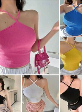 Solid color backless short vest         纯色修身露背短款背心