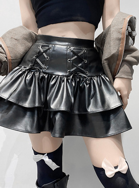 Vintage high waist lace hemmed skirt  复古高腰荷叶边半身短裙