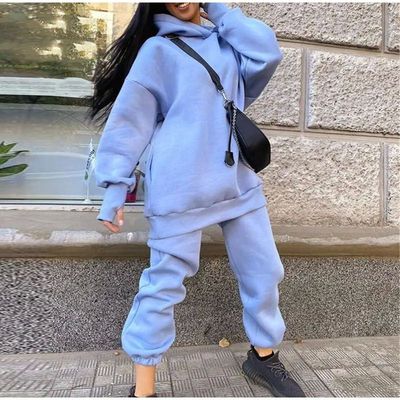 纯色连帽卫衣长裤套装