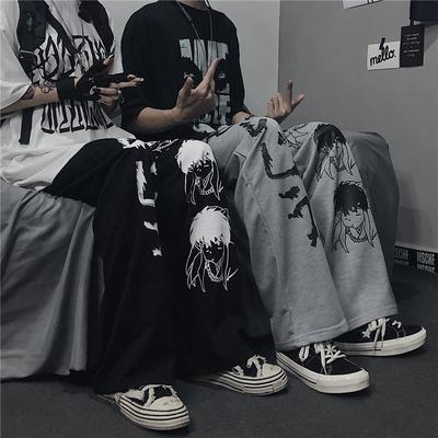Retro loose-print straight leg pants    复古宽松印花直筒裤男