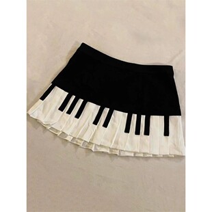 and white piano 黑白钢琴短款 pleated Black short skirt 百褶裙