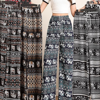 High-waisted printed loose straight pants 高腰印花宽松直筒裤