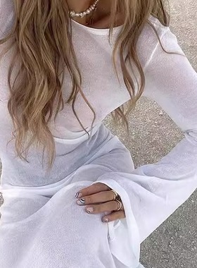 Sexy see-through backless dress       性感透视露背长袖连衣裙