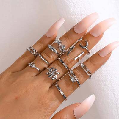个性戒指fashion leaf ring personality English alloy 12 pcs