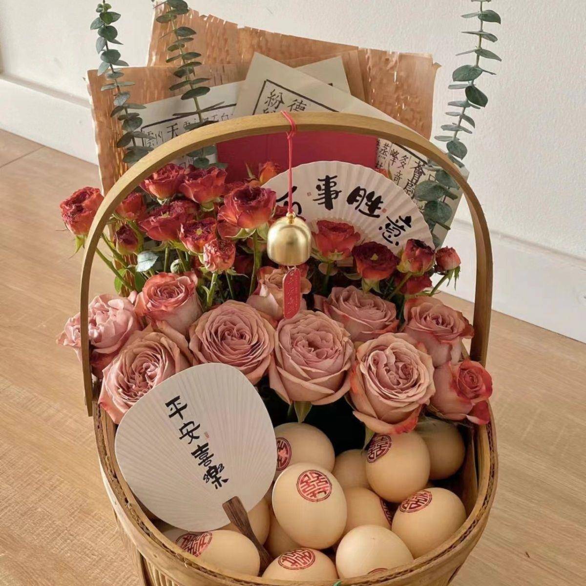 产妇鸡蛋花篮月子篮收纳篮手工木片编制鸡蛋鲜水果蔬菜篮田园野餐
