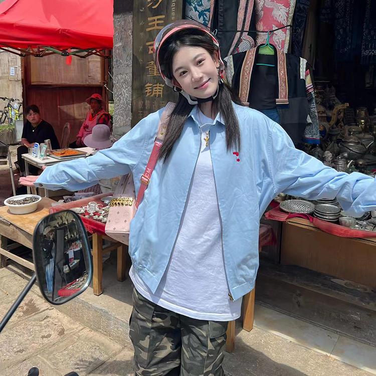 美式复古立领夹克外套女情侣上衣