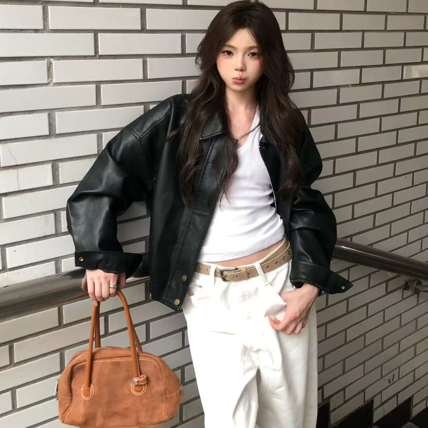 秋季黑色PU皮衣外套女炸街机车风