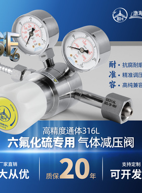 六氟化硫减压阀SF6钢瓶减压器316L不锈钢实验室防泄漏电力检修