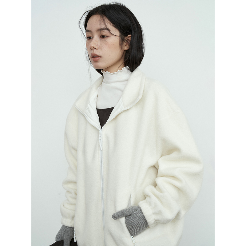 爱与南希原创设计2025冬春新款立领双面穿毛绒感休闲百搭外套女