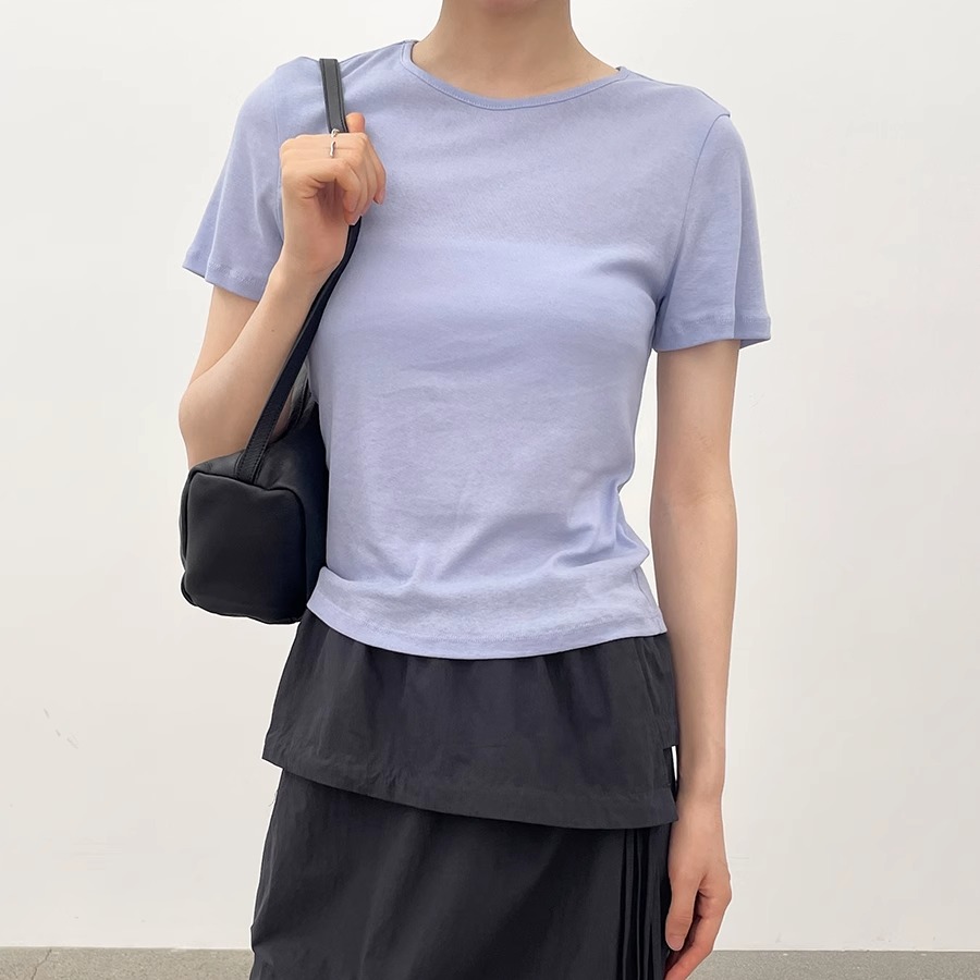 基础纯棉纯色圆领短袖T恤女
