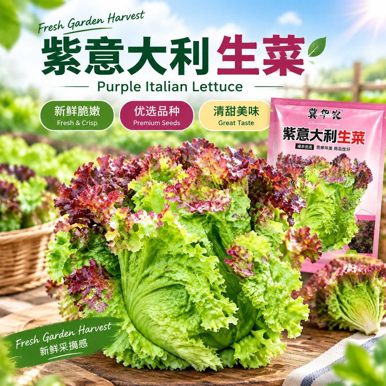 罗马紫翠紫色生菜种子意大利春季秋季播种奶油生菜沙拉菜蔬菜种子